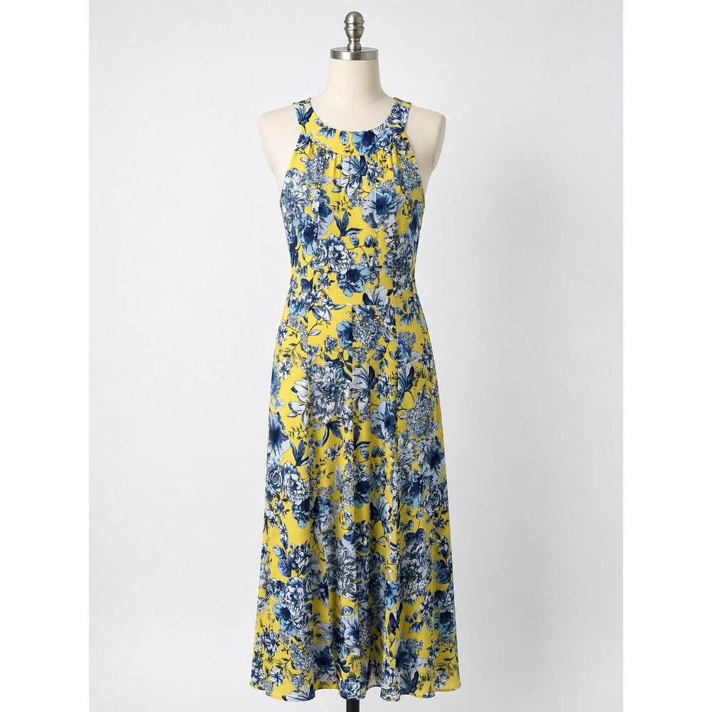Women's Tommy Hilfiger Blue Yellow Floral Sleeveless Midi Dress Size 4